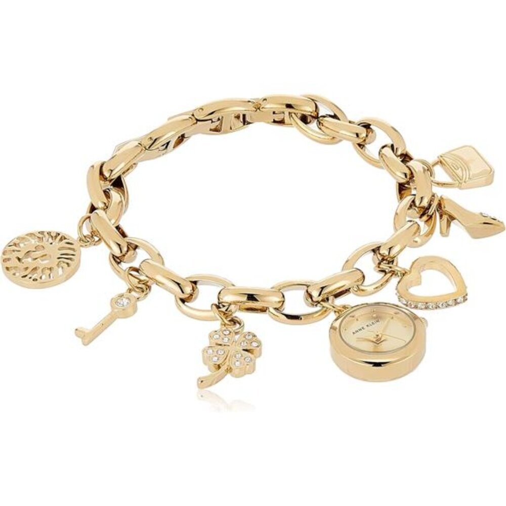 Women's Premium Crystal Accented Gold-Tone Charm Bracelet Watch, 10/7604CHRM - Picture 1 of 7